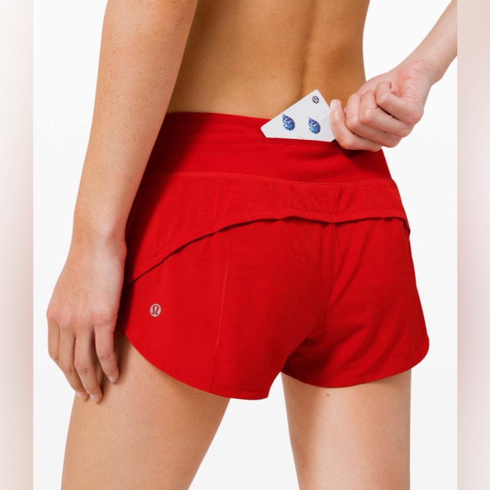 EUC lululemon LR 2.5” speed up shorts in dark red, size 8
